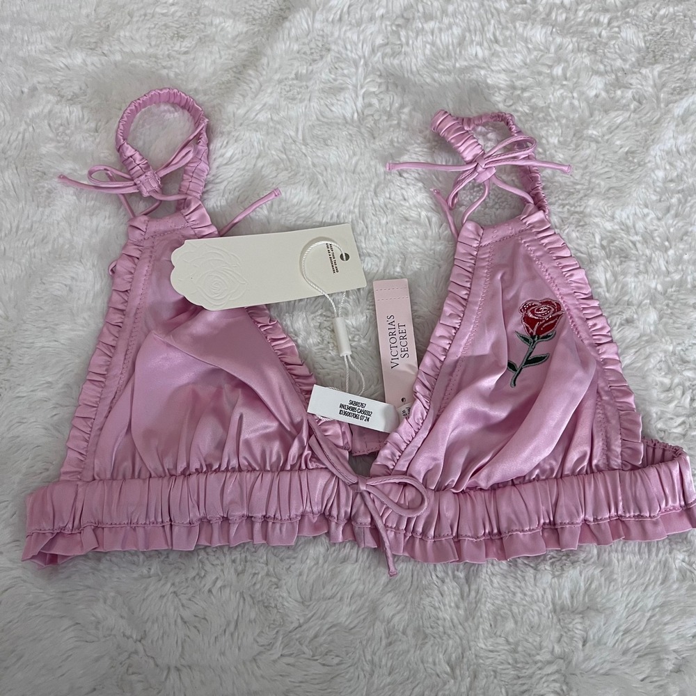 For Love & Lemons Victorias Secret Pink Satin‎ Rose Everyday Bralette S-DD NEW